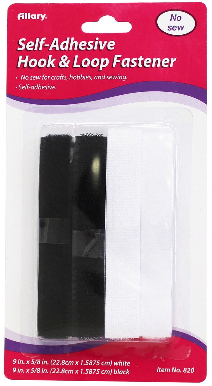 Allary Self-Adhesive Hook & Loop Fastener-Black And White, 9"X.625"